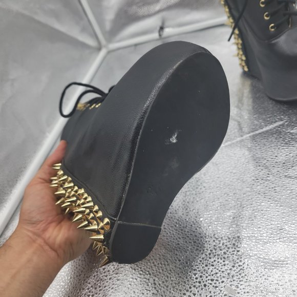 Jeffrey Campbell Damsel Spike Platform Wedge Black Ankle Boots - Picture 4 of 9